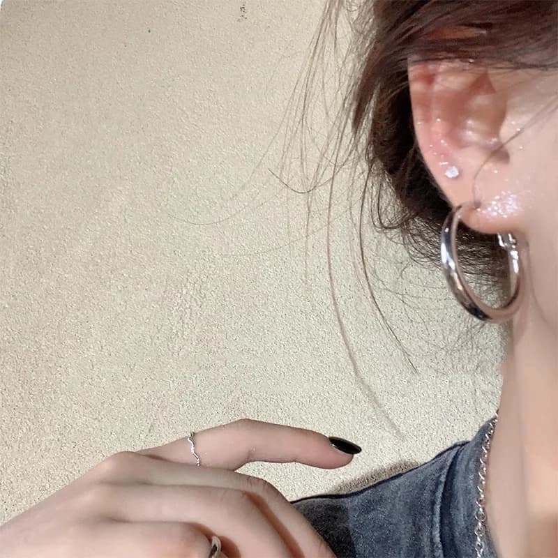 Classic Simple Geometric Round Big Stainless Steel Hoop Earrings for Women Exaggeration Circle Bride Earrings Jewelry Accessory - 4