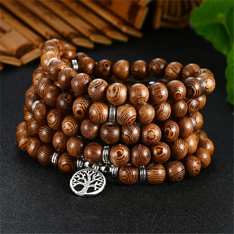 Top 108 Mala Buddhist Prayer Beads Natural Eaglewood Beads Bracelets Yoga Jewelry Wood Rosary Bracelet Life Tree Hanging Tag ﻿ - 5