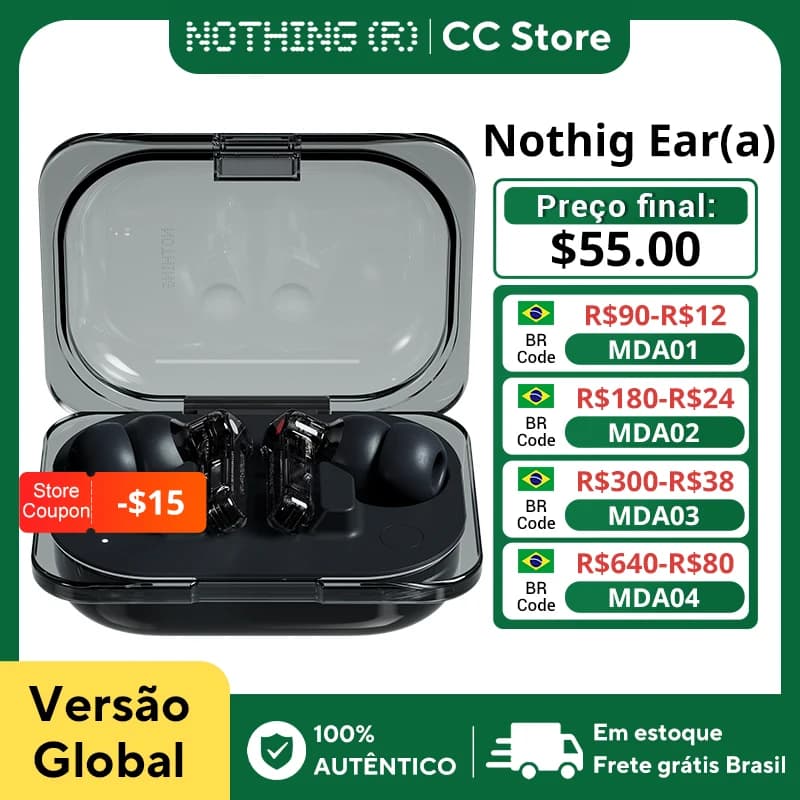 سماعات Nothing Ear (a) بلوتوث إصدار عالمي، إلغاء ضوضاء نشط 45dB، تشغيل حتى 42.5 ساعة مع دعم AAC SBC LDAC
