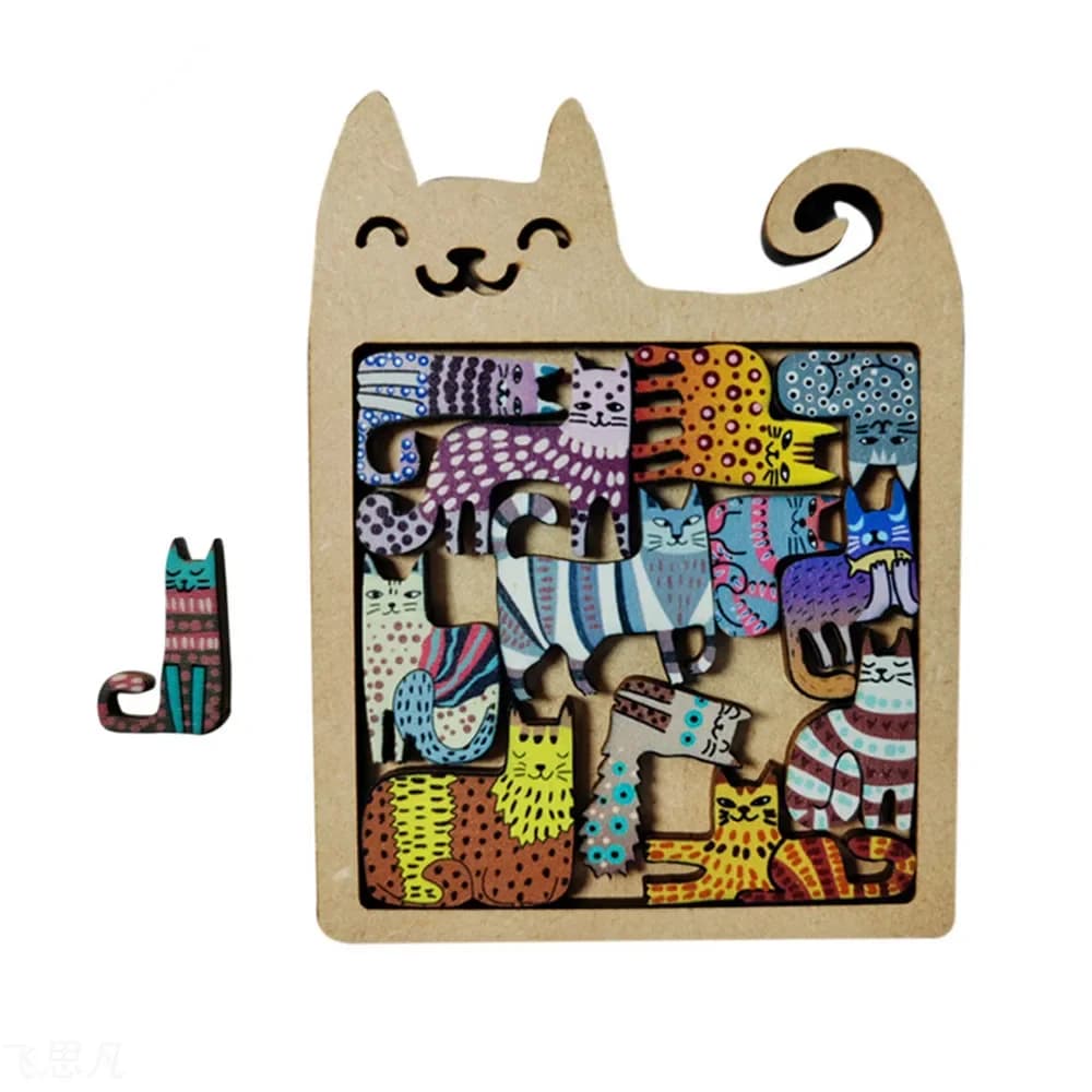 Cute Wooden Cat-Shaped Fun High-Difficulty Puzzle Toy Kids Early Education Thinking Training Creative Portable Birthday Gift - 6