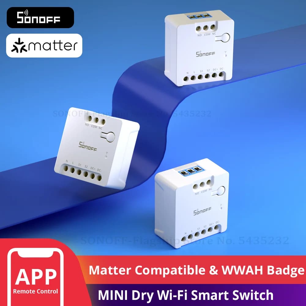 SONOFF MINI-D Dry Contact WiFi Smart Switch ESP32 Chip Matter Compatible AC/DC Input 1-10PCS Set Smart Scene via eWeLink Alexa