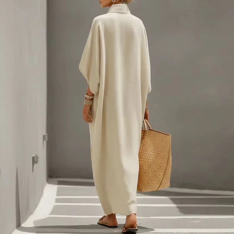 Summer Holiday Bohemian Long Dress Women's Sexy Stand Collar Button Elegant Party Dresses Spring Batwing Sleeve Loose Maxi Dress - 3