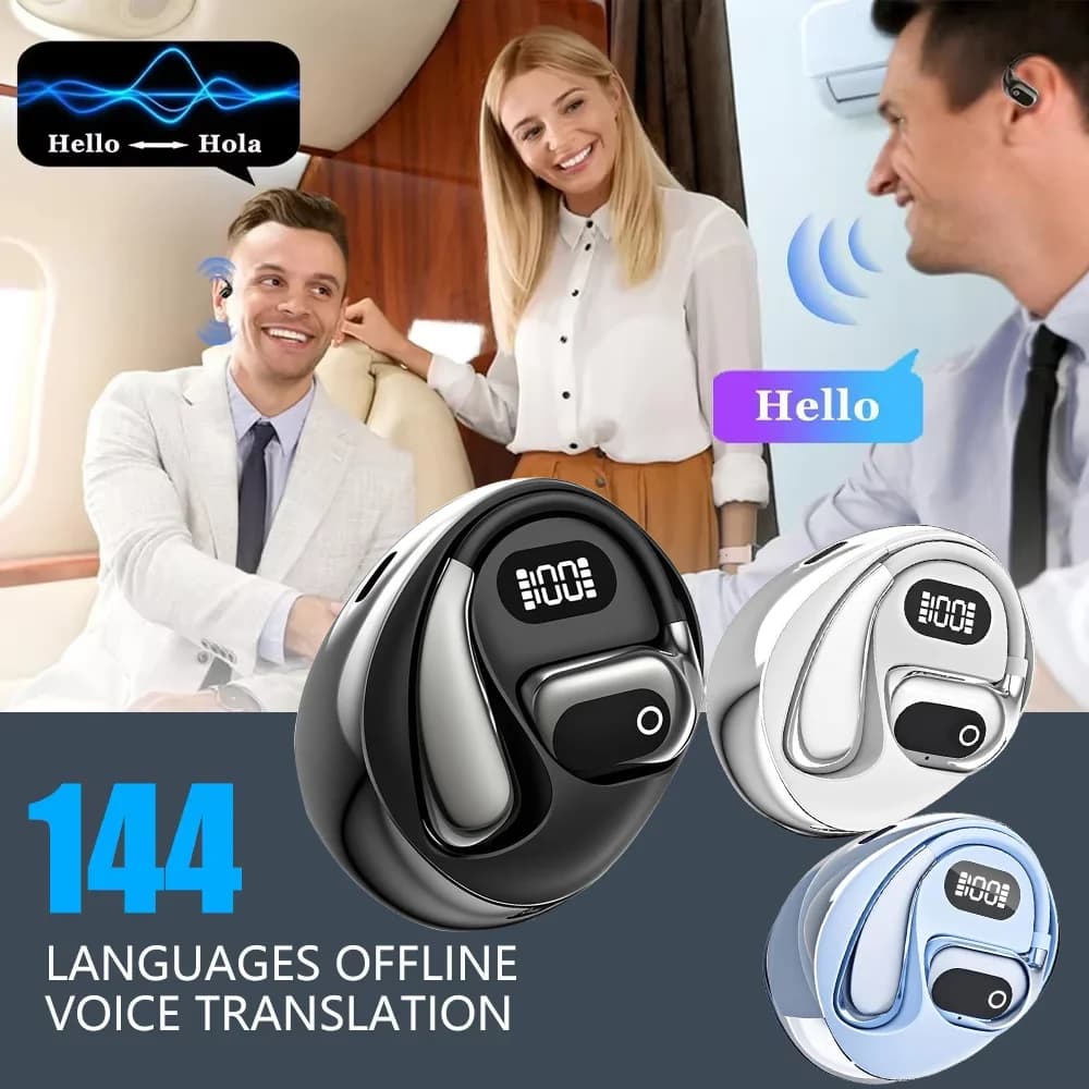 سماعات رأس بلوتوث ذكية لاسلكية 144 لغة مترجم في الوقت الفعلي AI HiFi سماعات أذن سفر منخفضة الكمون ENC سماعات أعمال - 2