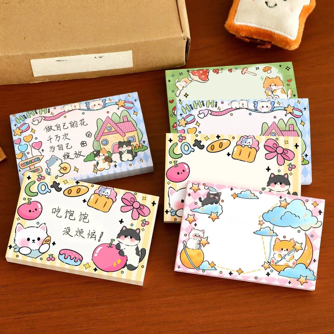 50/200/400sheets Cute Cat Sticky Note Cartoon Student Adhesive Stick Small Animal Stationery Sticker - 2