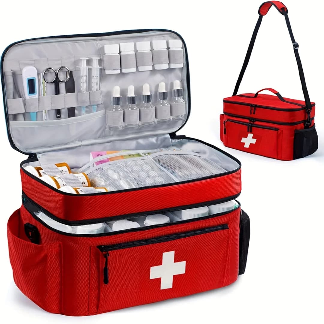 Double-layered Travel Medicine Storage Bag, Portable Emergency First Aid Kit, Large Capacity Front Pouch, Multiple Ways To Carry - 3