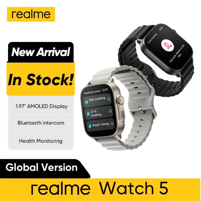realme Watch 5 Smart Watch Global Version 1.97" AMOLED Display Sports & Health Monitoring 14-day Battery Life IP68 Bluetooth 5.3