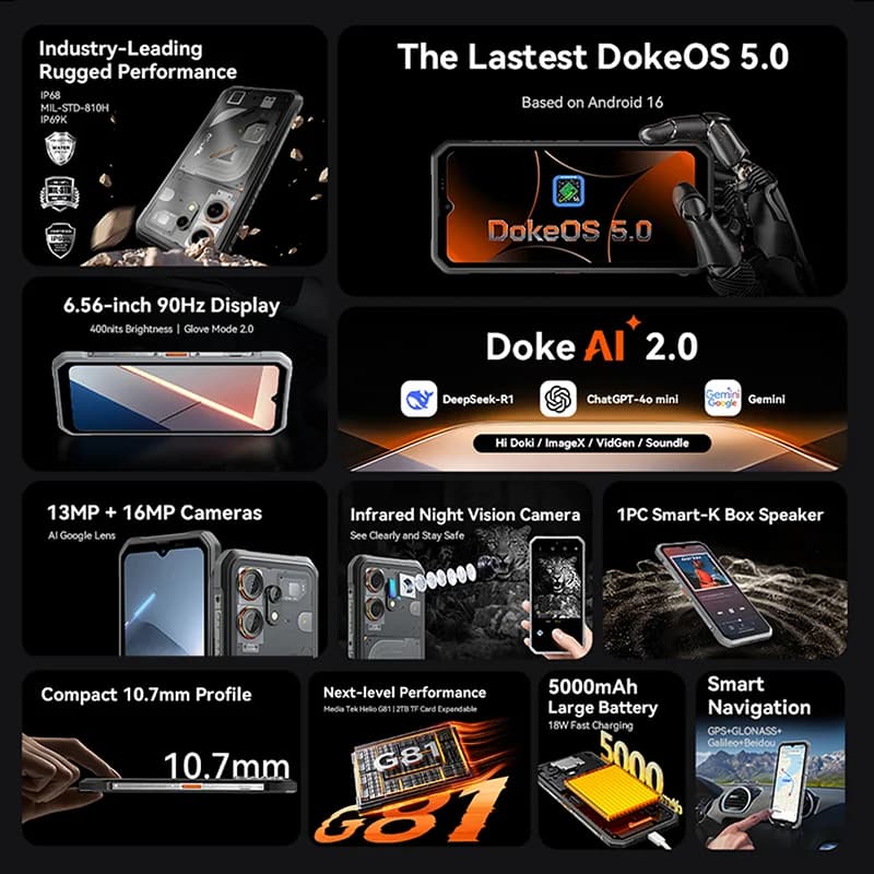 Blackview MARINE 2 Rugged Smartphone 6.56-inch HD+ IPS 90Hz Display 11000mAh  Android 15 16MP Camera NFC 8GB 128GB Cellphone - 2