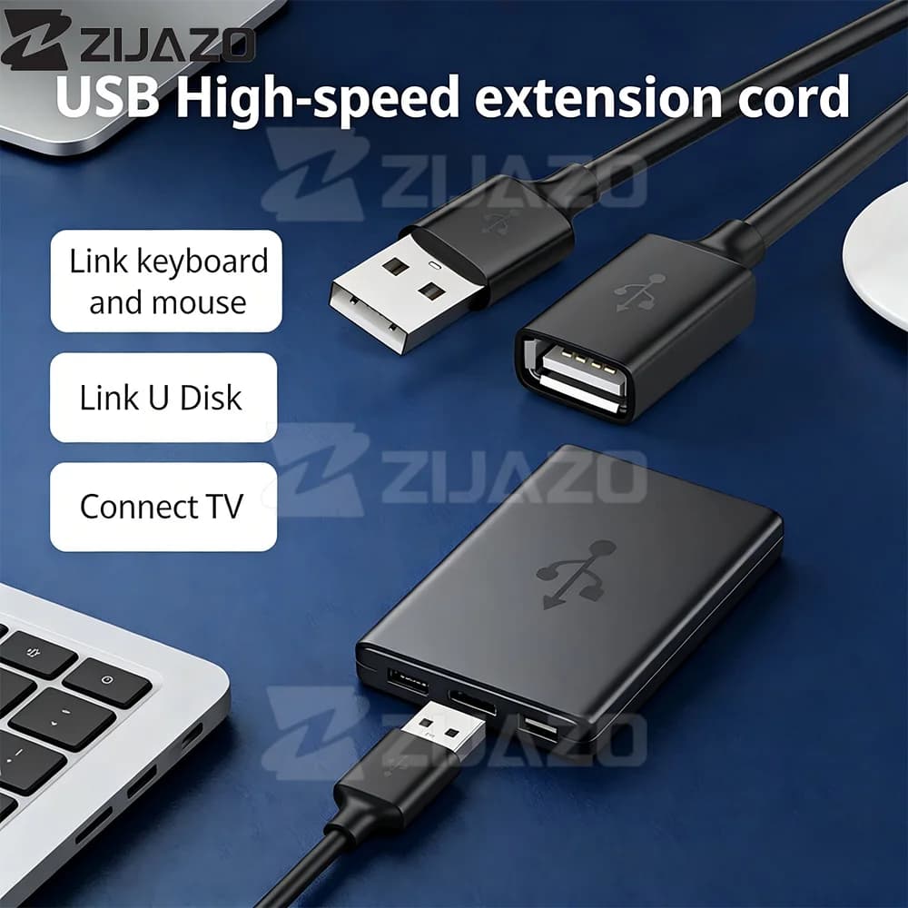 كابل تمديد USB 2.0 من زيجازو من ذكر إلى أنثى مناسب للكمبيوتر والتلفزيون والهواتف المحمولة وأقراص الحالة الصلبة - 6