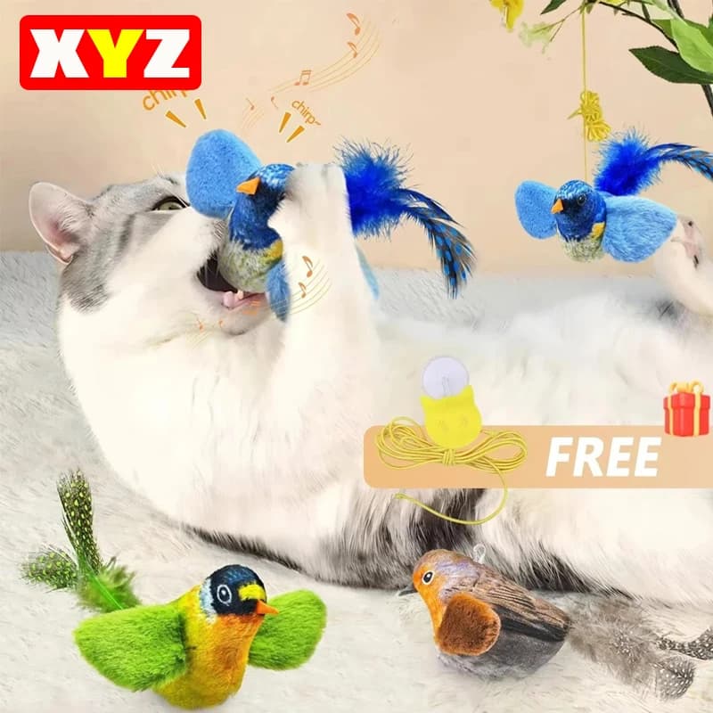 Indoor Interactive Birds Toy for Cat Chasing Teasing Toy Sounding Catnip Cat Teaser Toy Self-hilarity Wall Hanging Birds Cat Toy