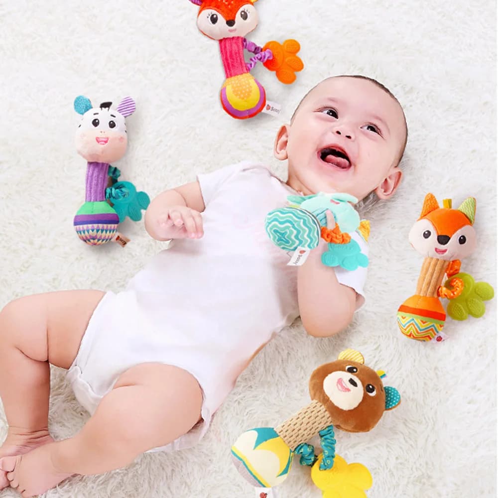 Baby Rattles Soft Stuffed Animal Rattle Hand Grip Baby Toys Shaker Crinkle Squeaky Sensory Travel Accessories for Toddler Gifts - 6
