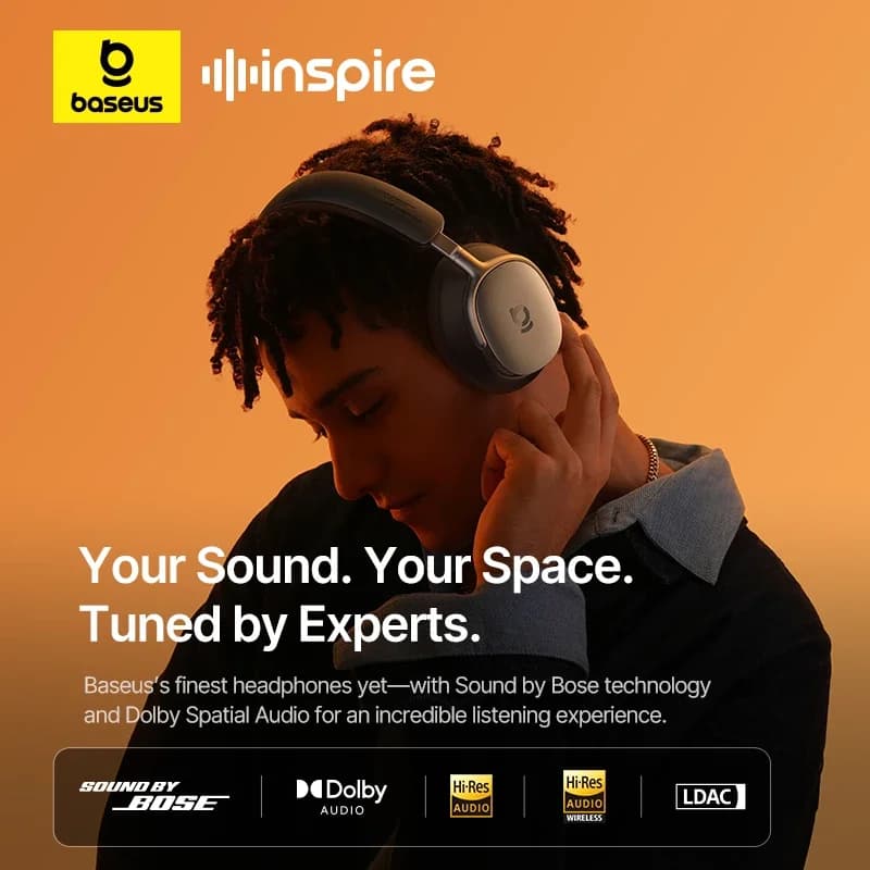 سماعات رأس لاسلكية Baseus Inspire XH1 من Bose مع تقنية إلغاء الضوضاء التكيفي ANC بتقنية Bluetooth 6.1 و 48dB، ودعم Hi-Res LDAC، وبطارية تدوم حتى 100 ساعة - 2