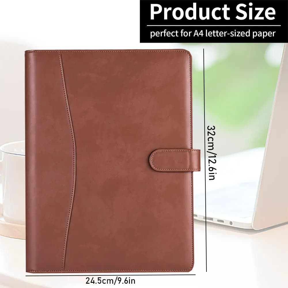 مجلد جلدي متعدد الوظائف A4 مع لوحة كتابة، يتضمن مفكرة مبطنة، يحمل بطاقات البنك وأغراض تخزين أخرى - 2