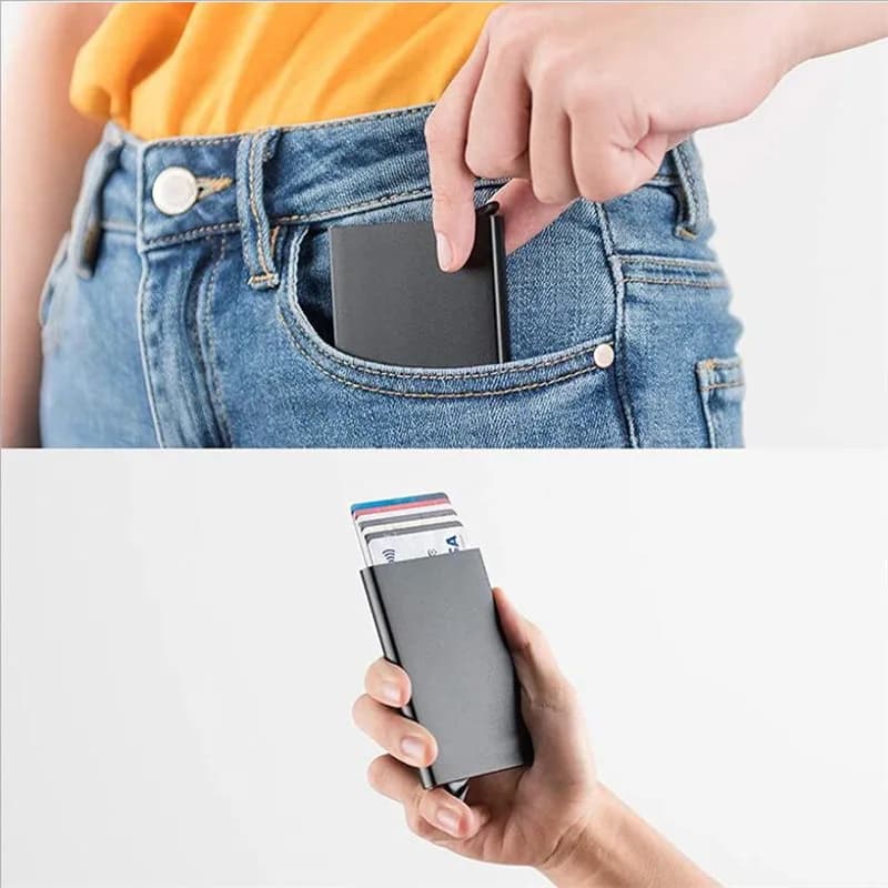 Rfid Smart Wallet Card Holder Metal Thin Slim Men Women Wallets Pop Up Minimalist Id Card Case Small Black Purse Wallets for Men - 3