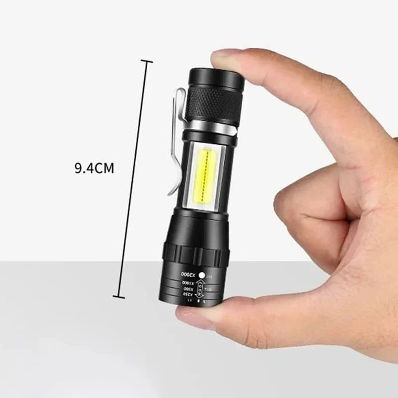 مصباح يدوي LED قابل لإعادة الشحن محمول مع مشبك قلم، مصباح يدوي قابل للتكبير مقاوم للماء مع إضاءة جانبية، فانوس طوارئ للتخييم في الهواء الطلق - 6