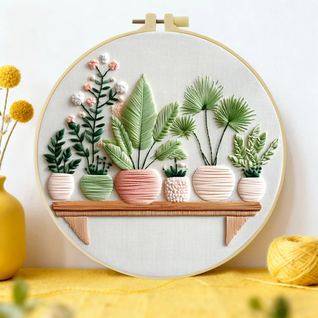 1pc 20X20CM/15X15CM 7.87/6.3inch Potted Plant Embroidery Starter Kit DIY Kit DIY Embroidery Kit Manualidades Set for Beginner