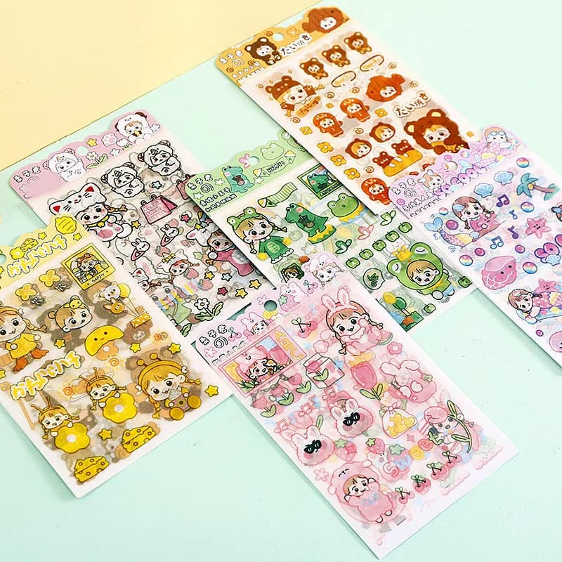 Kawai 4Pcs Pink PET Decorative  Stickers Pack Scrapbooking Stationery School Supplies Korean Stickers - 5