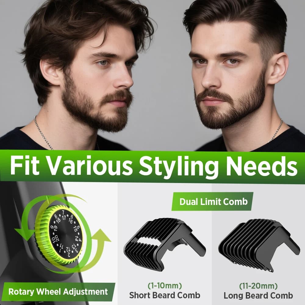 أداة تهذيب اللحية اللاسلكية للرجال، ماكينة حلاقة كهربائية مقاومة للماء IPX6 مع شفط مدمج للشارب والسوالف، أدوات عناية شخصية - 5