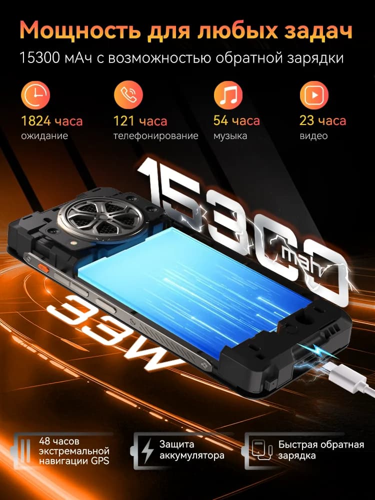هاتف ذكي Cubot King Kong Power 5 بنظام أندرويد 15، شاشة 6.88 بوصة 120 هرتز، بطارية 15300 مللي أمبير، ذاكرة وصول عشوائي 16 جيجابايت (6+10) وذاكرة تخزين 128 جيجابايت، سماعة MTK G100 بقوة 5 واط - 2