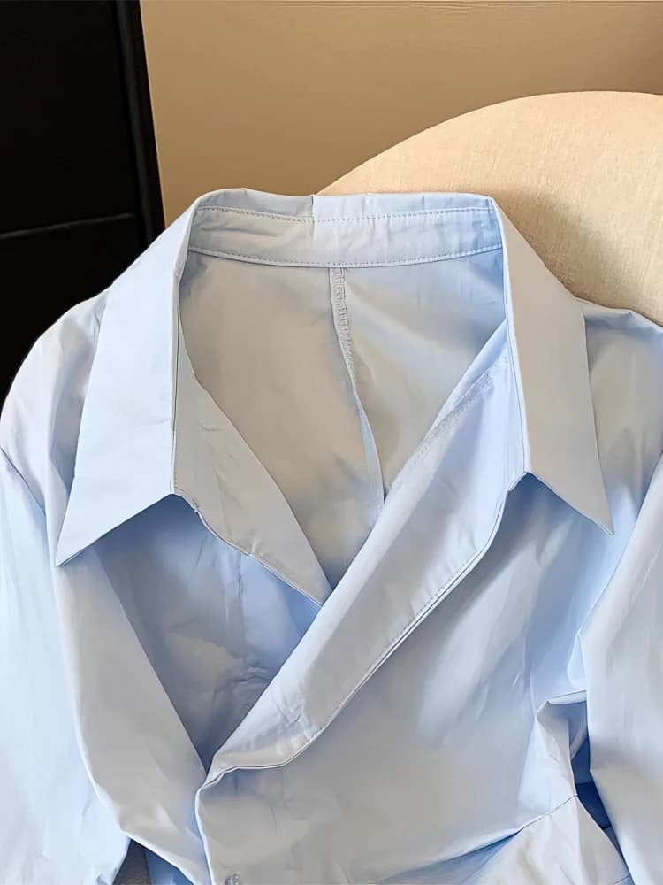 قميص بولو طويل الأكمام غير منتظم للسيدات، تونيك أبيض أنيق، بلوزة أساسية، ملابس عمل عصرية - 2