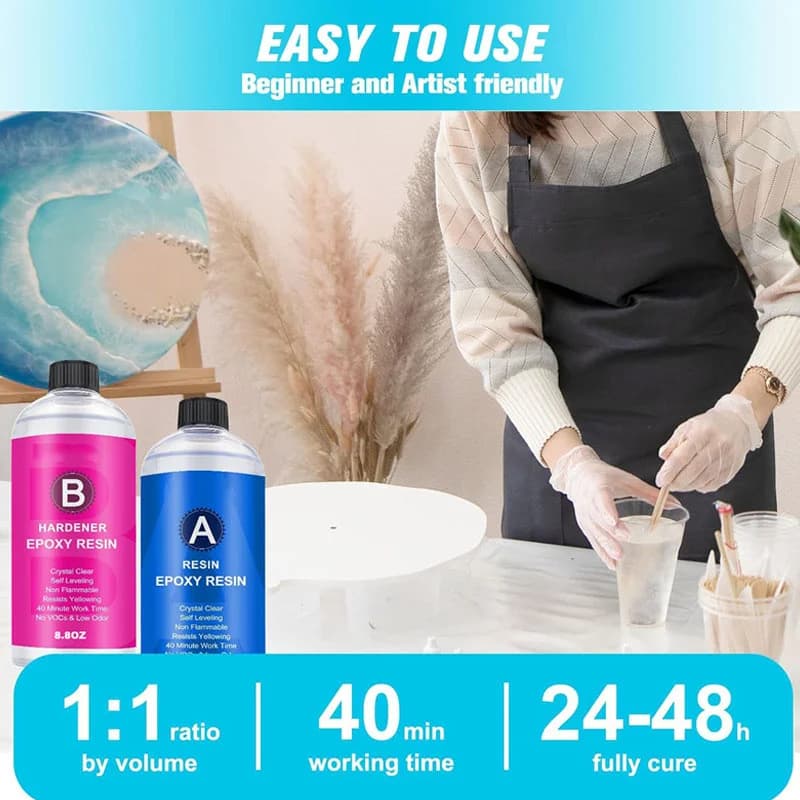 مجموعة راتنج إيبوكسي شفاف 17.6 أونصة/10.4 أونصة للصب والتغطية لطاولات النهر ومشاريع صب المجوهرات والرسم الفني اليدوي - 3