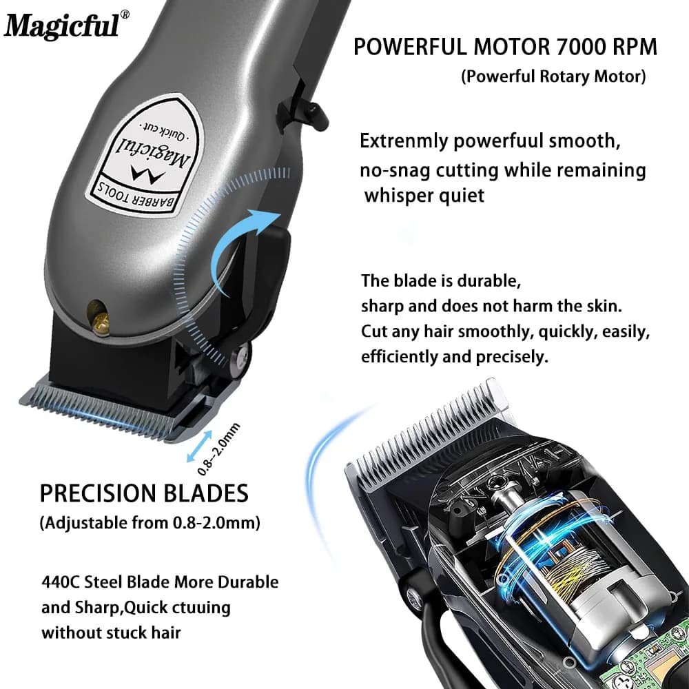 Magicful  Hair Clipper Hair Trimmer For Men Rechargeable Li-ion Battery Shaving Adjustable Electric Professional Hair Clipper - 2
