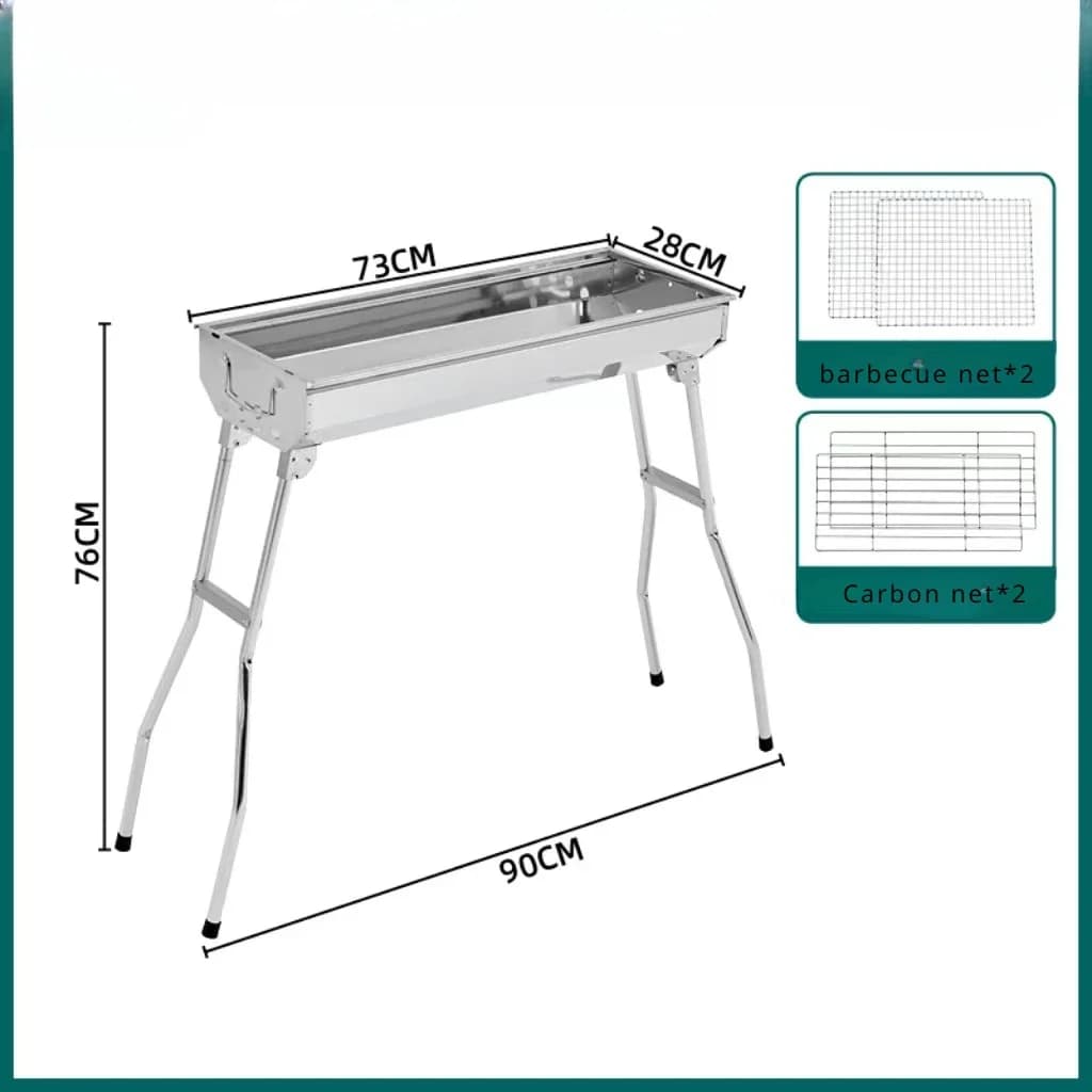 شواية فحم خارجية من الفولاذ المقاوم للصدأ مقاس كبير أداة شواء محمولة تركيب مجاني مقبض قابل للطي للشواء والطبخ - 6