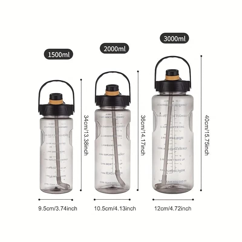 زجاجة ماء رياضية LUSQI 1.5L/2L/3L سعة كبيرة كوب بلاستيك مقاوم للتسرب مع قشة وعلامة وقت للمنزل والرياضة الخارجية - 6