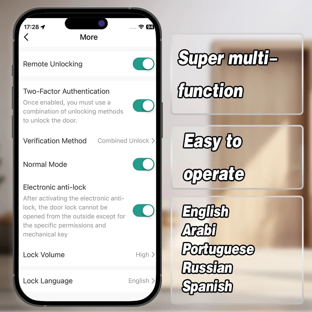قفل باب إلكتروني ببصمة الأصبع تيا بلوتوث قفل باب خشبي ذكي قفل رقمي مع تطبيق تيا فتح ببصمة الأصبع أو البطاقة أو المفتاح - 5
