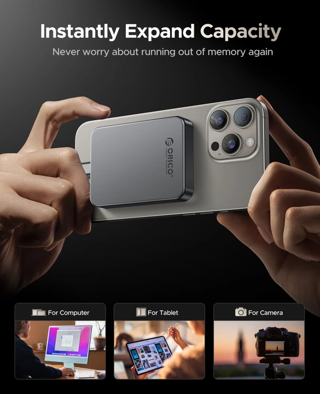 ORICO Magnetic Portable SSD 4K 120 fps ProRes HDR Record and Store, Up to 460MB/s for iPhone 15 16 Pro Max Portable Solid State - 5