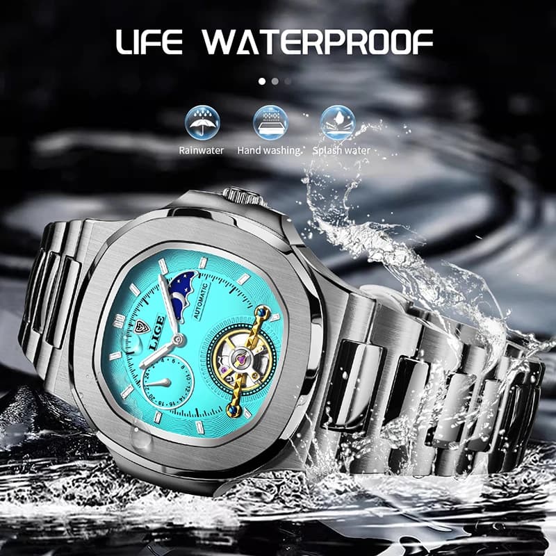 LIGE 2024 Automatic Mens Watch Fashion Stainless Steel Luxury Watches Men Waterproof Luminous Tourbillon Wristwatch Reloj Hombre - 4