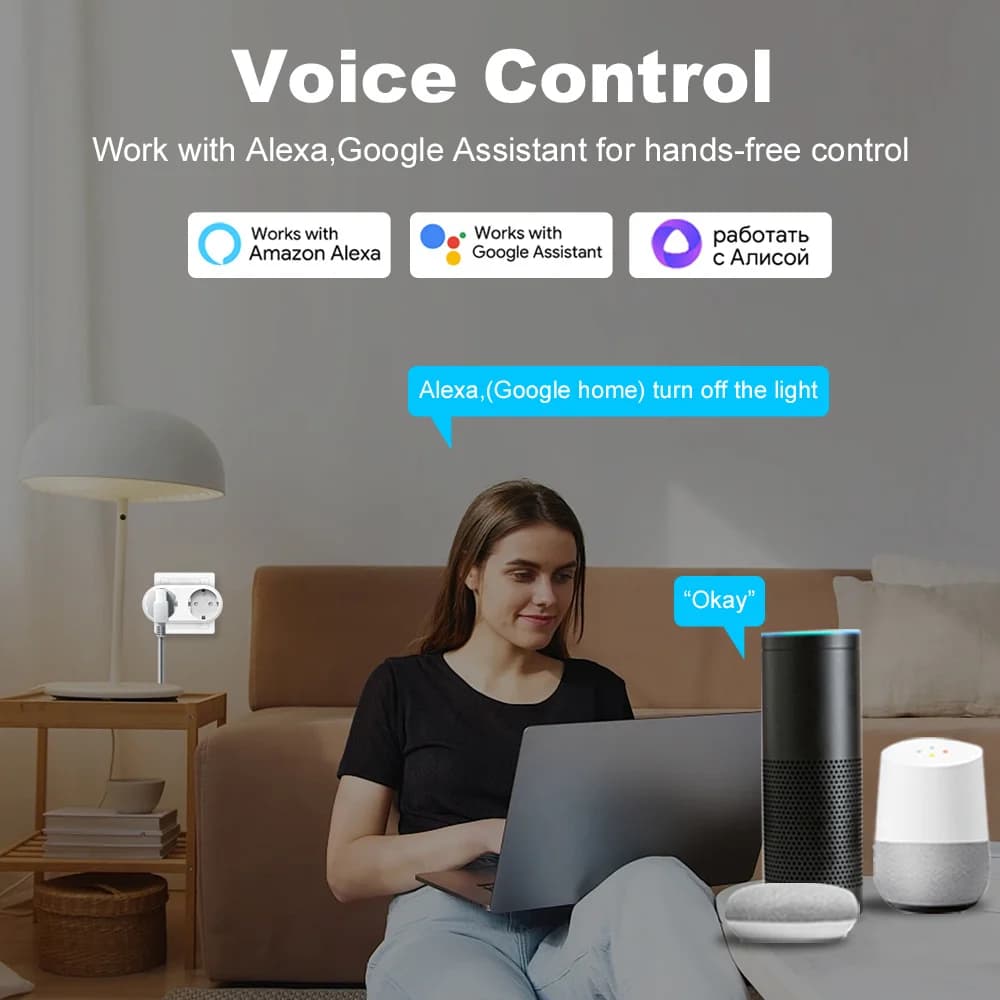 مقبس ذكي من Tuya WIFI بقابس كهربائي مزدوج 2 في 1 قياسي أوروبي 16A 240V محول طاقة للسفر محول تحويل - 2