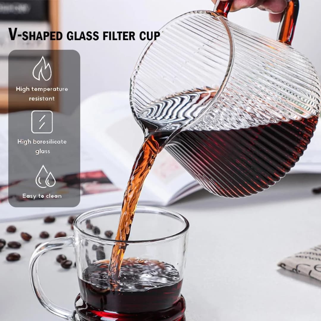 Glass Coffee Server - 400ml/600ml, Vertical Striped Coffee Pot For Pour Over Coffee & Tea, Microwave Safe & Heatproof Glass Body - 4