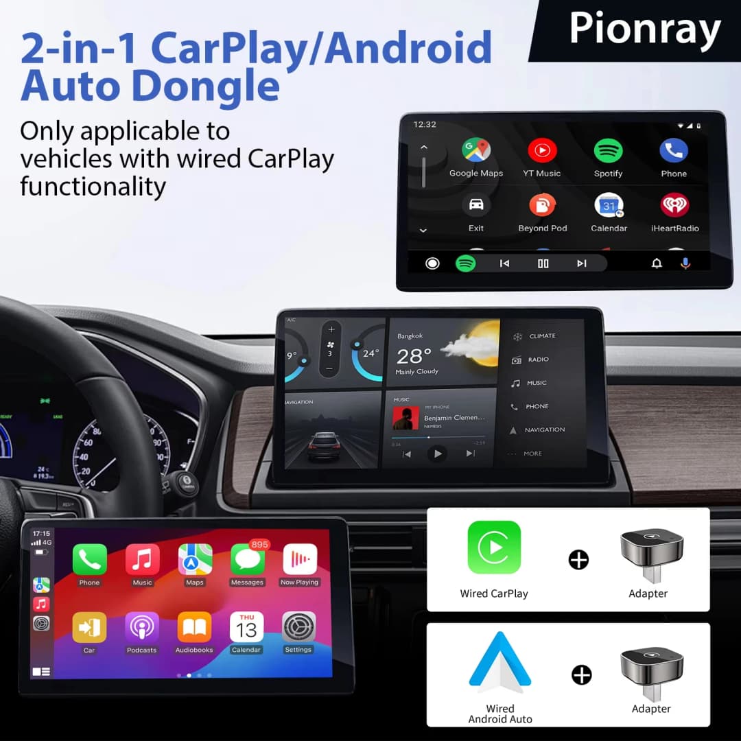 محول صغير جديد 2in1 لاسلكي CarPlay وAndroid Auto، 5GHz WiFi، Type-C/USB، تشغيل فوري، صندوق ذكي لإكسسوارات السيارة - 4