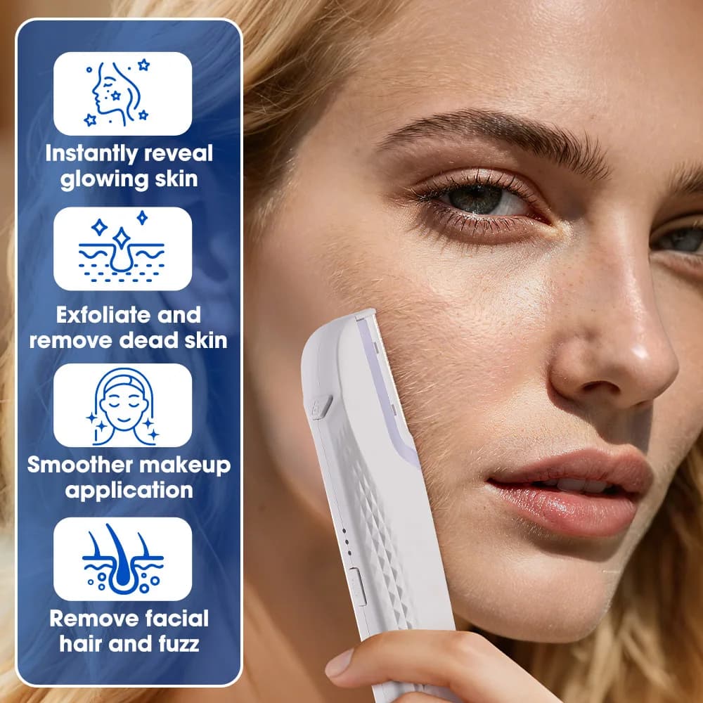 ماكينة حلاقة كهربائية للسيدات لإزالة شعر الوجه بتقنية الديرما بلانينغ، تقشير الوجه، إزالة الشعر، شفرة لإزالة شعر الوجه مع 6 رؤوس قابلة للاستبدال، ماكينة حلاقة محمولة - 4