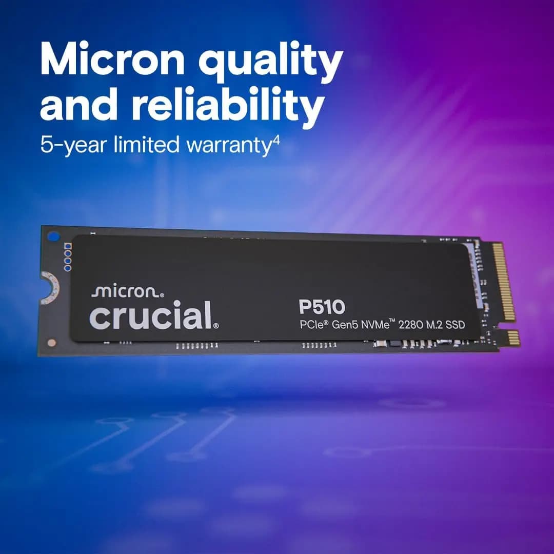قرص صلب داخلي Crucial P510 بسعة 1 تيرا بايت و2 تيرا بايت من الجيل الخامس NVMe، واجهة PCIe 5.0 M.2 2280، متوافق مع أجهزة الكمبيوتر المحمولة والمكتبية (حزمة OEM) - 5