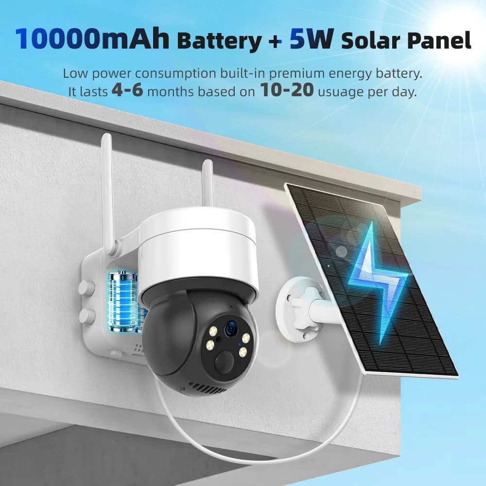 Tuya SmartLife WiFi/4G Sim Card 3MP WiFi Battery Solar Motion Tracking Human Detect Color Night Vision Outdoor PTZ CCTV Camera - 2