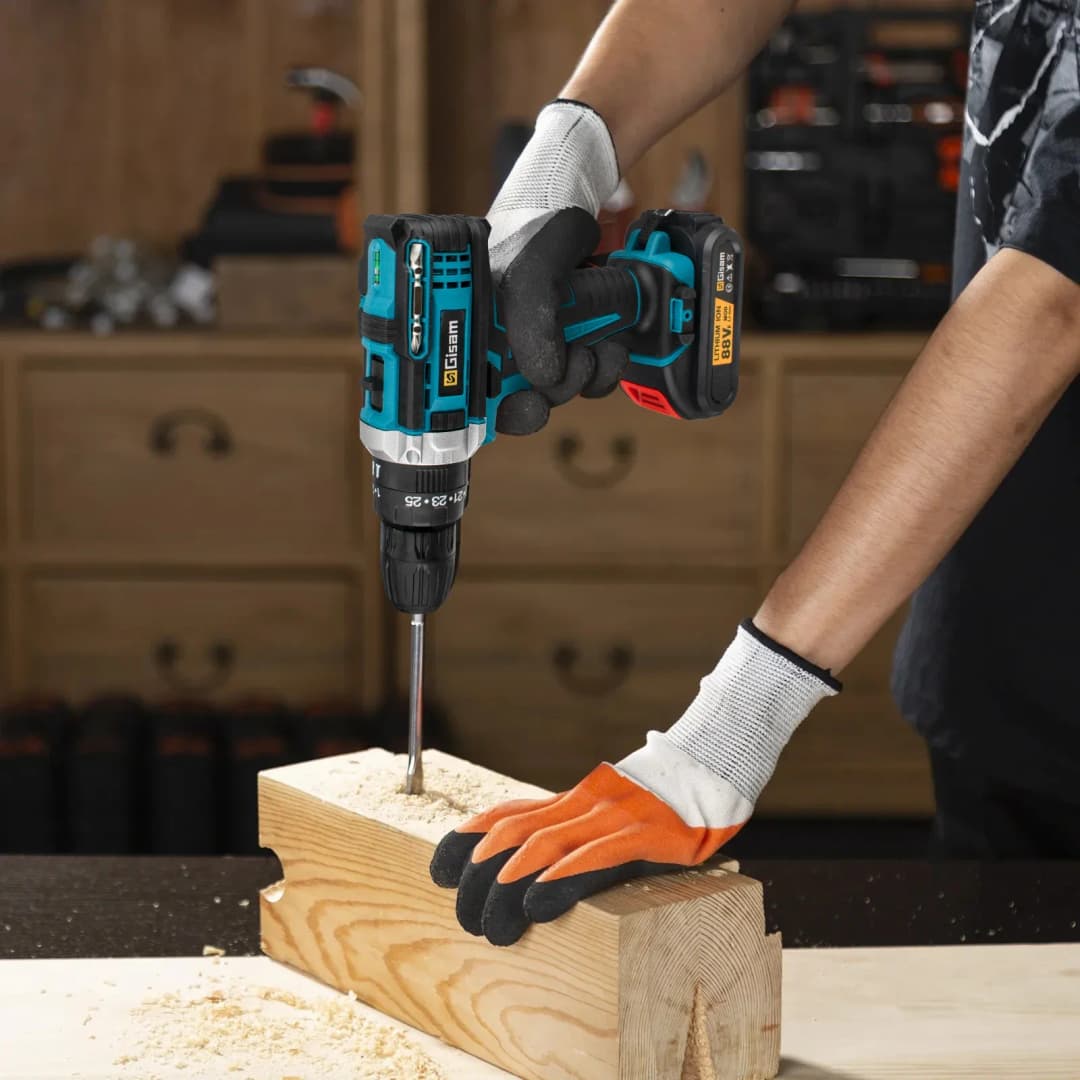 Gisam Battery Impact Screwdriver Multifunctional Cordless Drill Power Tool 25+3 Torque Setting 2 Gear Speed Electric Screwdriver - 2