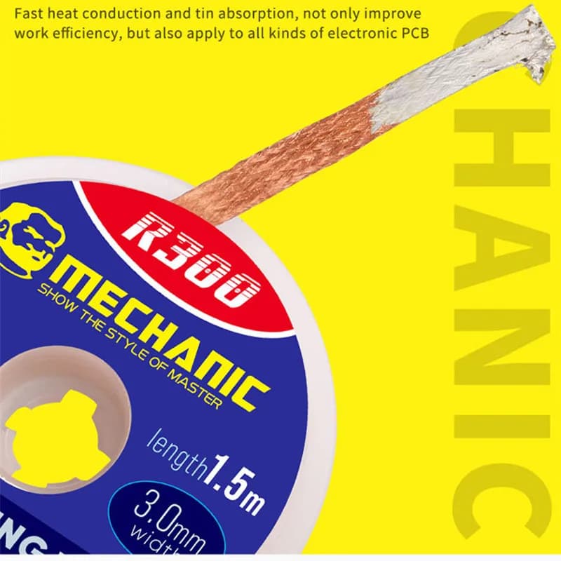 MECHANIC R300 1.0 1.5 2.0 2.5 3.0 3.5 4.0mm Powerful Solder Wick Low Residue Desoldering Wire Tin Absorption Tape - 5