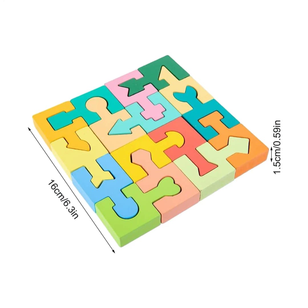 Wooden Puzzles Geometric Shape Matching Toy 16 Pcs Jigsaw Puzzle for Kids Boys Girls Learning Home School Kindergarten Education - 6