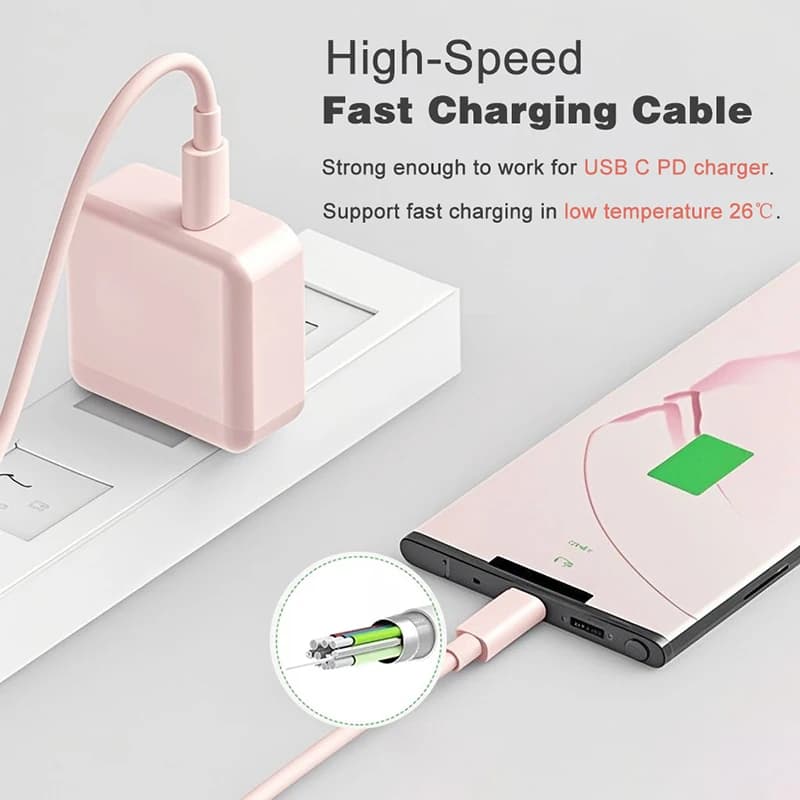 كابل USB C إلى Type C متعدد الألوان، PD شحن سريع، متوافق مع آيفون 15/15 برو، هواوي، سامسونج، شاومي Type C، أطوال 1م/2م/3م - 2