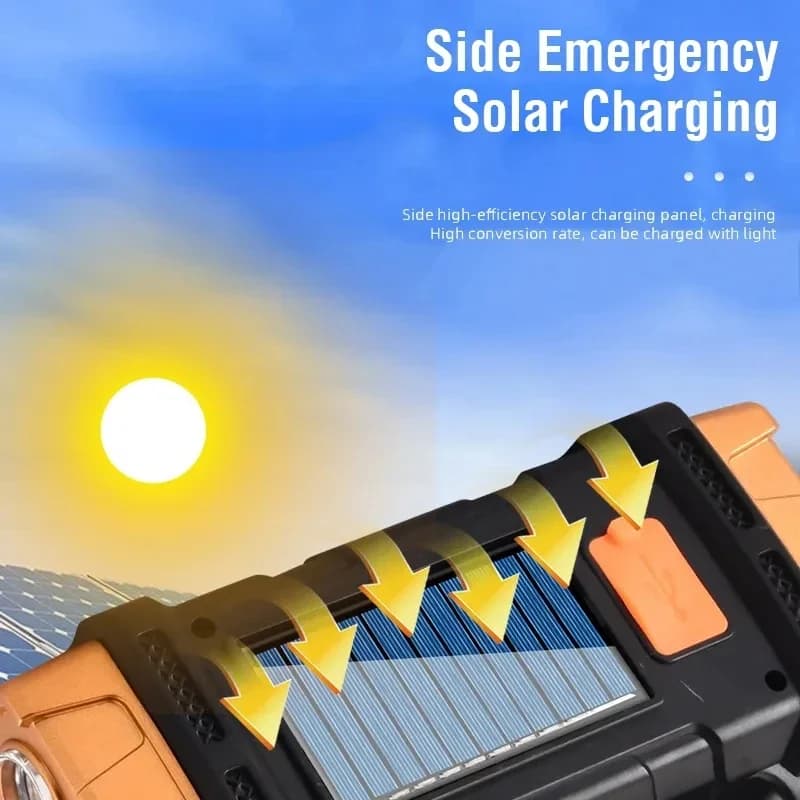 Portable Powerful USB Rechargeable Flashlight Solar LED Light with COB Work Light 4 Gear Charge Mobile Phone Camping Lamp - 2