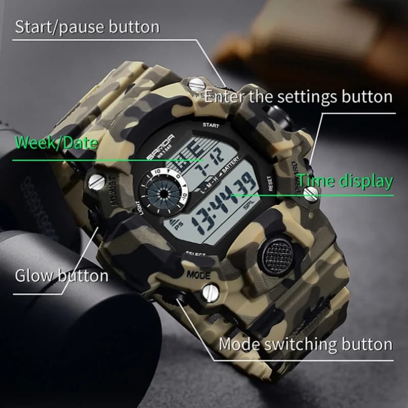 SANDA 2183 Electronic Watch Fashion Military Camo Waterproof Outdoors Sports Digital Display Silicone Strap Wristwatchs for Men - 3