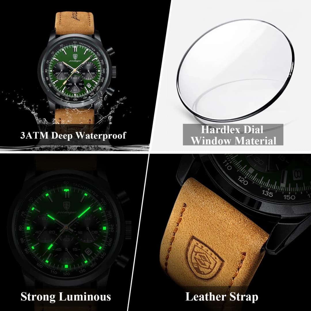 POEDAGAR Luxury Sports Men Watch Waterproof Luminous Chronograph Leather Male Watch Fashion Military Quartz Men's Watches Reloj - 4