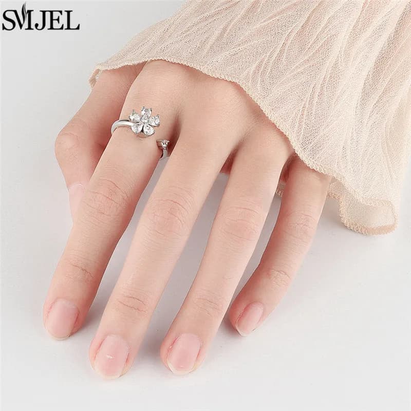 خواتم حيوانات دوارة فاخرة للنساء، خاتم تململ مع زهور وقلب ويعسوب، مجوهرات زفاف لمكافحة الإجهاد - 2