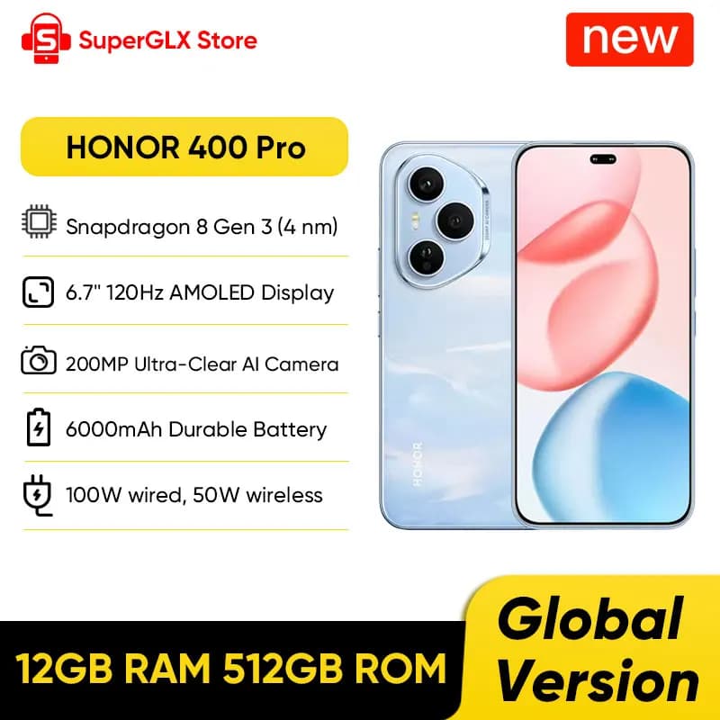 هونور 400 5G إصدار عالمي جديد كلياً بمعالج سناب دراجون 7 من الجيل الثالث وشاشة AMOLED مقاس 6.55 بوصة بمعدل تحديث 120 هرتز وكاميرا 200 ميجابكسل وبطارية 6000 مللي أمبير وشحن فائق السرعة 80 واط