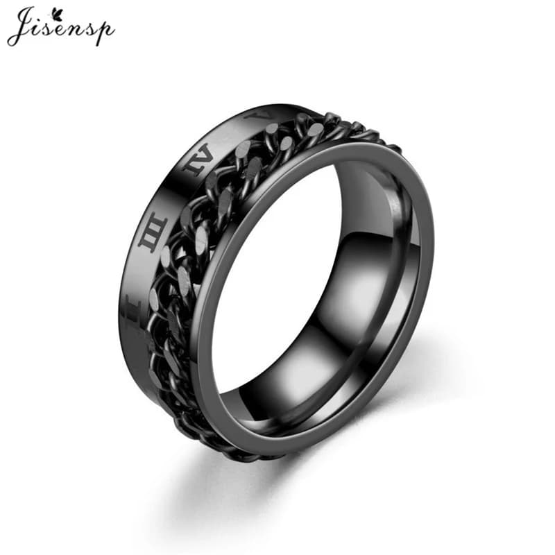 Fashion Anxiety Fidget Rings Relaxing Stainless Steel Rotatable Chain Ring for Men Women Spinner Jewelry Gold Black Bague Homme - 3