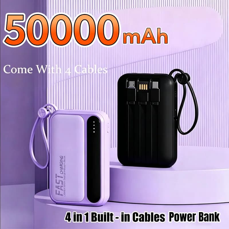 بنك طاقة محمول 50000 مللي أمبير في الساعة 120 واط سعة كبيرة كابل 4 في 1 عرض رقمي ذكي إضاءة شحن سريع إمداد طاقة محمول