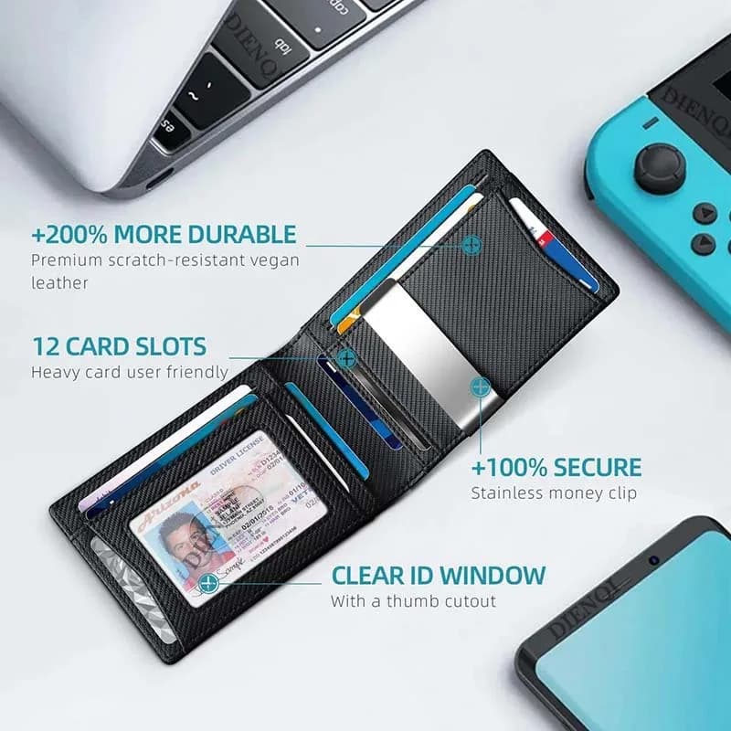 محفظة DIENQI رجالية، حامل بطاقات ائتمان مع حماية RFID، محفظة نحيفة، مجموعة أوراق سوداء - 4