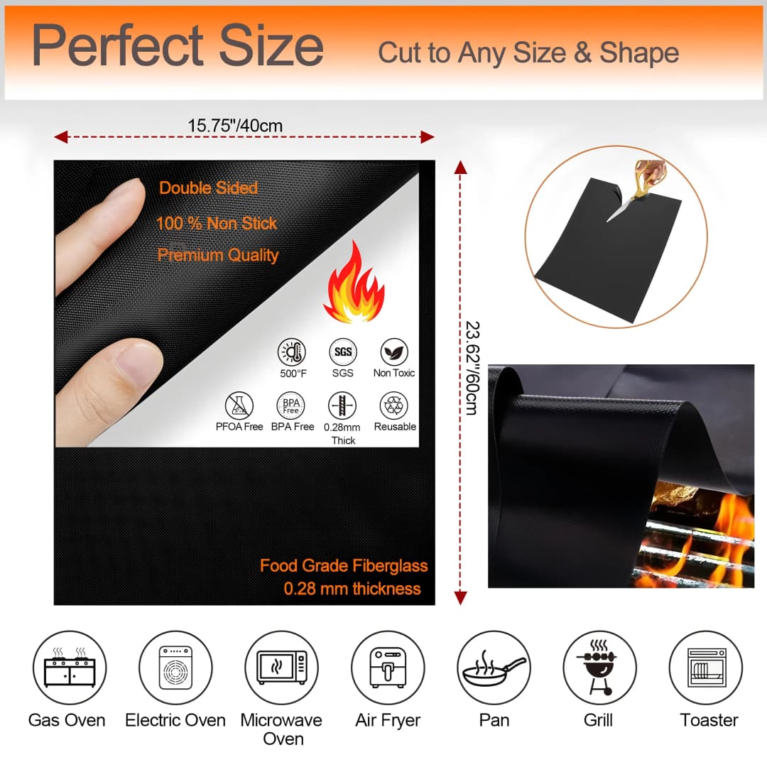 بطانات قاع الفرن غير لاصقة حصيرة شواية قابلة لإعادة الاستخدام بطانة محمصة المطبخ ورق خبز مقاوم للحرارة لفرن الهواء الساخن - 2