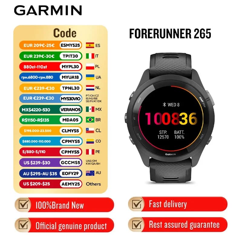 Garmin Forerunner 265/265s Sports Watch Outdoor GPS Running Fitness Marathon Swimming Chinese Heart Rate Blood Oxygen smartwatch